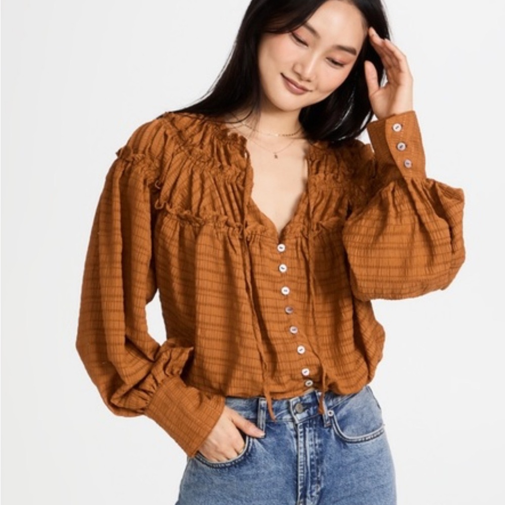 NWT Free People Hailey Burnt Orange Long Sleeve Boho Blouse